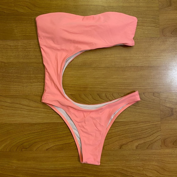 SHEIN Other - Shein Neon Coral Cutout One Piece Swimsuit